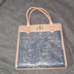 Talbots Sparkly Tote Bag with Leather and Metal Details